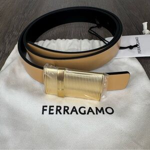Salvatore Ferragamo Gold Plaque Reversible Leather Belt